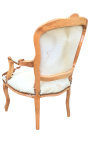 Fauteuil baroque de style Louis XV vraie peau de vache marron et bois naturel