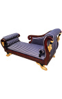 Francia birodalmi stílusú, kék csíkos szatén szövet nagy kanapéágy