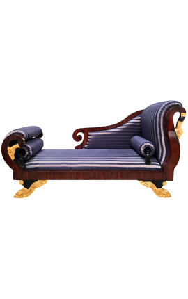 Großes Chaiselongue-Französisch-Empire-Stil-Blaue Streifen Satin-Stoff
