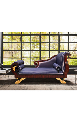 Grande daybed stile impero in tessuto di raso a righe blu e legno di mogano