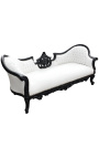 Baroque sofa Napoleon III medallion white leatherette and glossy black wood