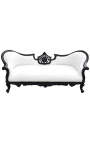 Barok sofa Napoleon III medaljon hvidt kunstlæder og blank sort træ