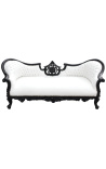 Barocksofa Napoleon III. Medaillon aus weißem Kunstleder und glänzend schwarzem Holz - 8