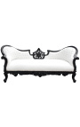 Baroka stila dīvāns Napoleon III medaljons, balts ādas izstrādājums un spīdīgs melns koks
