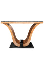 Umjetnička deco konzola s Elm Burl Inlaid i crni mramor - 11