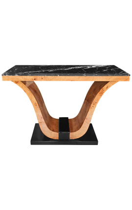 Art Deco console with elm burl inlaid and black marble