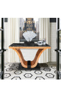 Art-Deco-Konsole mit Ulmenmaser-Intarsien und schwarzem Marmor
