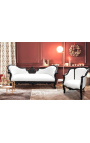 Sofa w stylu barokowym Napoleon III medalion biała skóra ekologiczna i czarne błyszczące drewno