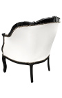 Bergere-Sessel im Louis-XV-Stil mit künstlicher Haut aus weißem und schwarzem Holz
