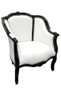 Bergere fotelja od umjetne kože u stilu Louisa XV, bijelo i crno drvo