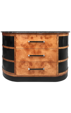 Art Deco-buffet i Elm Burl og sort marmor