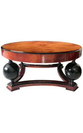 Art Deco style coffee table in elm burl and black lacquered