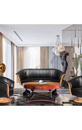 Art Deco stílusú dohányzóasztal szilfa bogban és feketére lakkozott