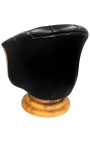 Fauteuil "Tulipe" de style art déco loupe d'orme et simili cuir noir