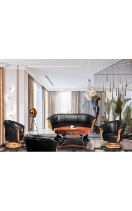 Art Deco konzol szilfa kirakással és fekete márvánnyal