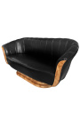 Sofa "Tulipan Tulip" 3 sæders art deco stil elm og sort læderette