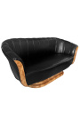 Sofa "Tulip" 3 seater art deco style elm and black leatherette