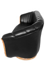 Sofa "Tulip" 3 seater art deco style elm and black leatherette