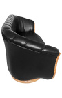 Sofa "Tulip" 3 zitplaatsen art deco-stijl elm en zwarte leatherette