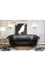 Sofa Tulip 3 Seater art deco estilo olmo y piel negra