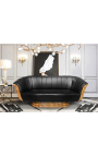 Sofa "Tulipan" 3 sedeža v slogu art deco, olm in črna usnja