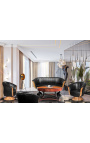 Sofa "Tulip" 3 seter art deco stil elm og svart leatherette