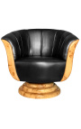 Art-Deco-Konsole mit Ulmenmaser-Intarsien und schwarzem Marmor