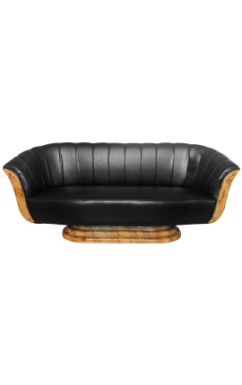 Kanapé "Tulipán" 3 seater art deco stílus elm és fekete bőr