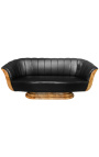 Sofa "Tulip" 3 seter art deco stil elm og svart leatherette