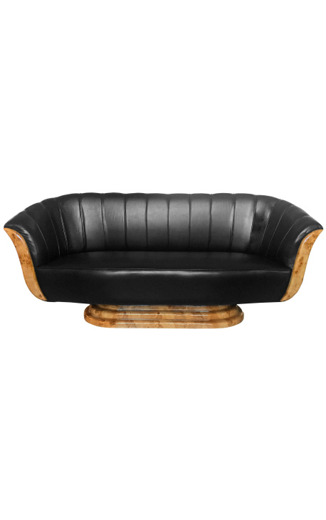 Sofa Tulip 3 Seater art deco estilo olmo y piel negra