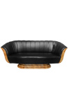 Canapé Tulipe 3 places de style art déco loupe d'orme et simili cuir noir