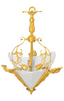 Ljuskrona i art déco-stil med 3 sidor i brons och frostat glas