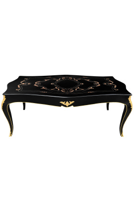 Very large baroque dining table with marquetry and gilded bronzes