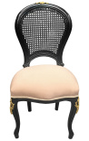 Ludvig XV-stil stol med sockerrör, beige sammet och beige patinerat trä