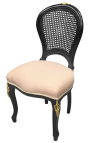 Louis XV -tyylinen tuolin selkänoja, beige sametti ja beige patinoitu puu
