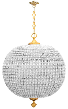 Enorme lampadario a sfera di vetro con decorazione in bronzo