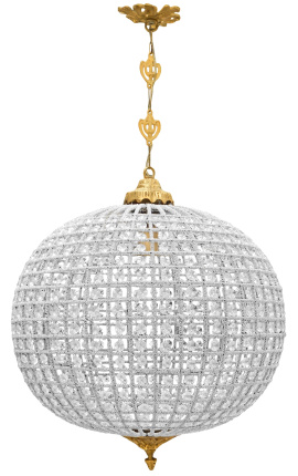Gran candelabro a sfera con vetro trasparente e bronzo dorato- 50 cm