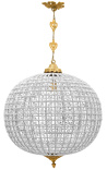 Grande lampadario a sfera con gocce in vetro trasparente con bronzi