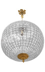 Grande lampadario a sfera con gocce in vetro trasparente con bronzi