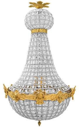 Candelabru Montgolfiere cu bronz auriu și sticlă transparentă