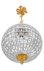 Lustre bola com pendentes de vidro transparente com bronzes dourados