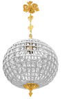 Lustre bola com pendentes de vidro transparente com bronzes dourados