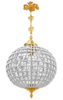 Lustre bola com pendentes de vidro transparente com bronzes dourados