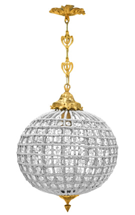 Lampadario a sfera con pendagli in vetro trasparente con bronzi dorati