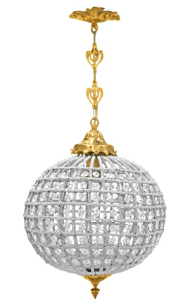 Lustre bola com pendentes de vidro transparente com bronzes dourados