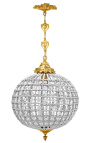 Lustre bola com pendentes de vidro transparente com bronzes dourados