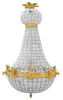 Montgolfiere-kattokruunu kultapronssilla ja kirkkaalla lasilla