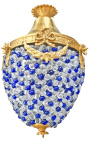 Chandelier con bolas azul y cristal soplado claro con bronce dorado