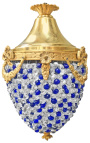 Chandelier with balls blue and clear blown glass with gold bronze