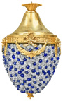 Chandelier with balls blue and clear blown glass with gold bronze
